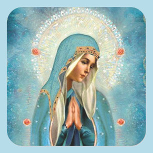 Maagd Mary in Prayer Hallo blauwe robe Vierkante Sticker