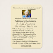 Maagd Mary Jesus Funeral Prayer Memorial Kaart (Achterkant)