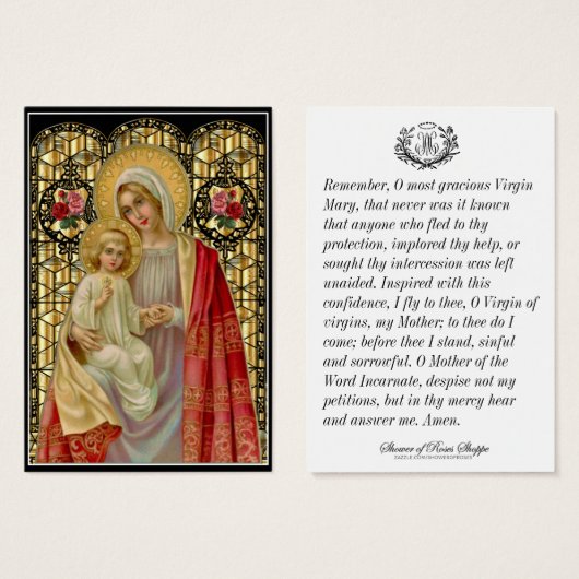 Maagd Mary Jesus katholieke Memorare Prayer Heilig Visitekaartje (Voorkant /achterkant)