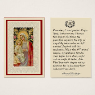 Maagd Mary Jesus katholieke Memorare Prayer Heilig Visitekaartje