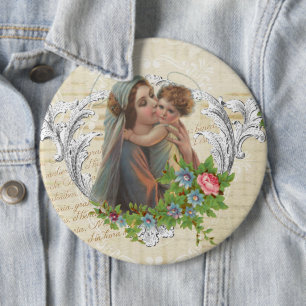 Maagd Mary Jesus Rozen zonder blozen Ronde Button 6,0 Cm