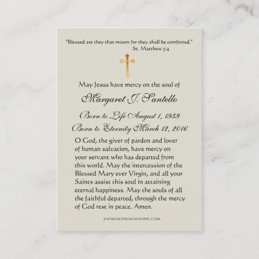 Maagd Mary Katholieke begrafenis Memorial Heilige Plaatskaartje (Achterkant)