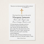 Maagd Mary Katholieke begrafenis Memorial Heilige  Visitekaartje (Achterkant)