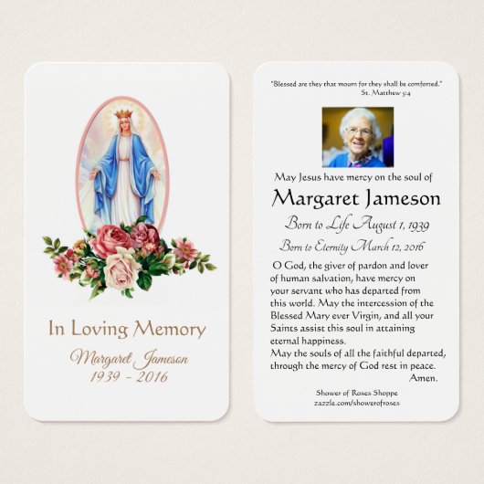 Maagd Mary Katholieke begrafenis Memorial Heilige  Visitekaartje (Voorkant /achterkant)