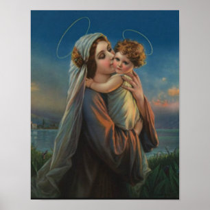 Maagd Mary Madonna, zonder blote ogen, met kind Je Poster