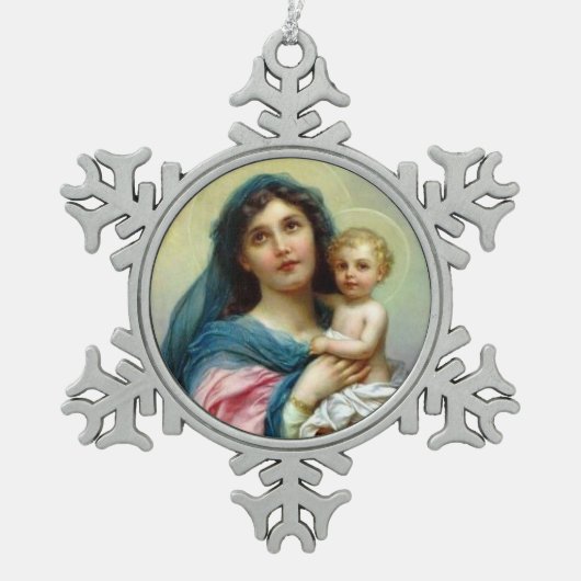 Maagd Mary Moeder Baby Jesus zonder blote maagd Tin Sneeuwvlok Ornament (Voorkant)