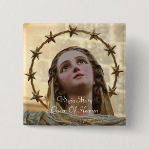 Maagd Mary Queen of Heaven Vierkante Button 5,1 Cm