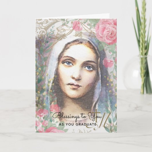 Maagd Mary Religious Floral Afstuderen Kaart (Voorkant)