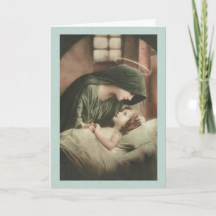 Maagd Mary troostende Kind in bed KRIJG GOED Kaart