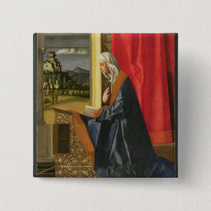Maagd Mary, van The Annunciation diptych (olie op Vierkante Button 5,1 Cm
