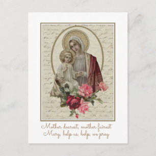 Maagd Mary zonder blozen met Jezus Red Roses Briefkaart