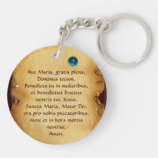 MAAGD MET KIND EN ENGELEN Ave Maria Gebed Sleutelhanger (Achterkant)