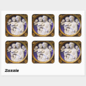 MAAGD MET KIND EN ENGELEN Blauw Wit Kerstmis Vierkante Sticker (Vel)