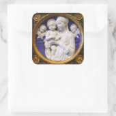 MAAGD MET KIND EN ENGELEN Blauw Wit Kerstmis Vierkante Sticker (Tas)