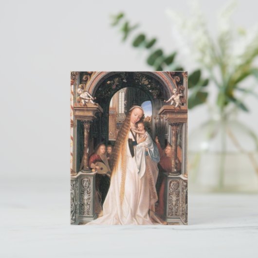 MAAGD MET KIND EN ENGELEN, perkament Briefkaart (Staand voorkant)