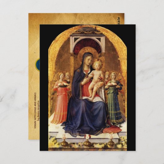 MAAGD MET KIND EN ENGELEN, perkament Briefkaart (Voorkant / Achterkant)