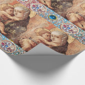 MAAGD MET KIND, RODE BLAUWE EDELSTENEN, WITTE PARE CADEAUPAPIER (Hoek)