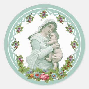 Maagd Moeder Maria en Jezus Religieus Katholiek Ronde Sticker