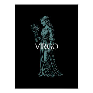 Maagd Sterrenbeeld – Vintage Maagd in Teal op Zwar Perfect Poster