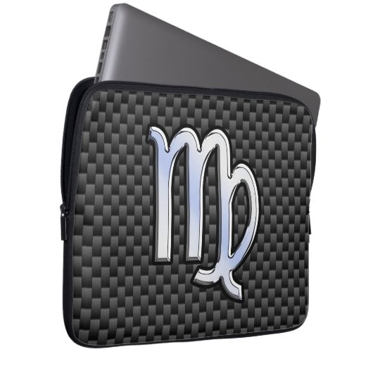 Maagd-teken op houtskoolprint van koolstofvezel laptop sleeve (Voorkant Rechts)