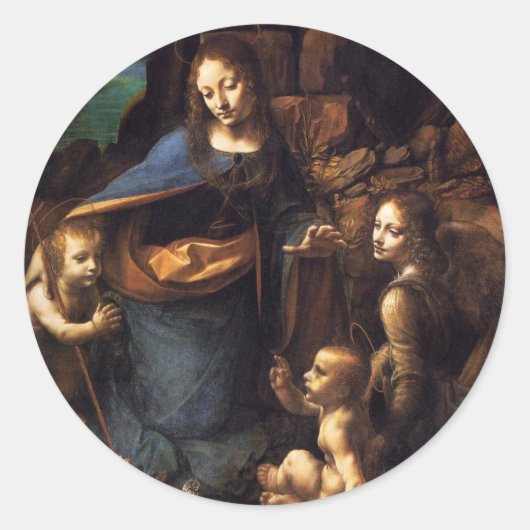 Maagd van de Rocks Ronde Sticker (Voorkant)