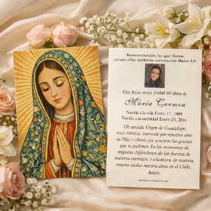 Maagd van Mexico Guadalupe Spaanse begrafenisgebed Visitekaartje