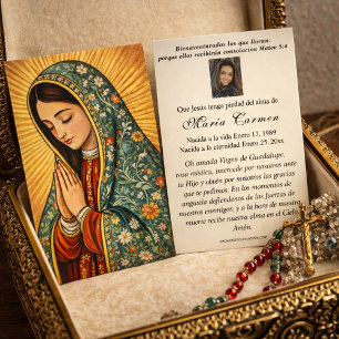 Maagd van Mexico Guadalupe Spaanse begrafenisgebed Visitekaartje