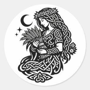 Maagd van Virgo Sigil — Aardgebonden Zodiacus-inkt Ronde Sticker