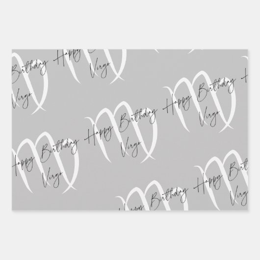 Maagd Verjaardag Grijs/Zwart Inpakpapier Vel (Voorkant 3)