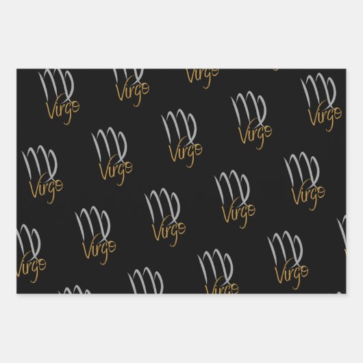 Maagd Verjaardag Grijs/Zwart Inpakpapier Vel (Voorkant)