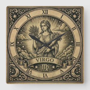 Maagd Vintage Zodiac Wandklok Vierkante Klok