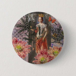 Maagd Vrouw Portret Antiek Kleurig Rijke Ronde Button 5,7 Cm