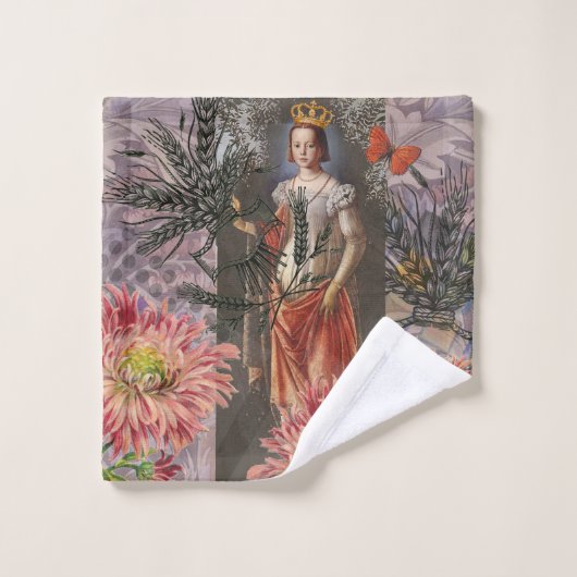 Maagd Vrouw Portret Antiek Kleurrijke Rijk Bad Handdoek (Wasdoekje)