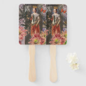 Maagd Vrouw Portret Antiek Kleurrijke Rijk Handwaaier (Voorkant en achterkant)