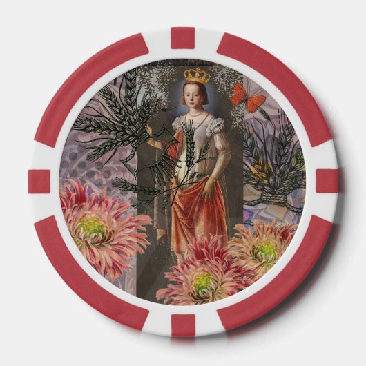 Maagd Vrouw Portret Antiek Kleurrijke Rijk Poker Chips (Voorkant)