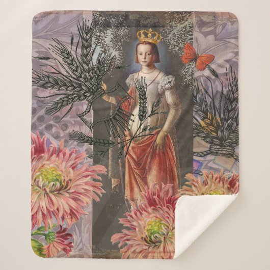 Maagd Vrouw Portret Antiek Kleurrijke Rijk Sherpa Deken (Voorkant)