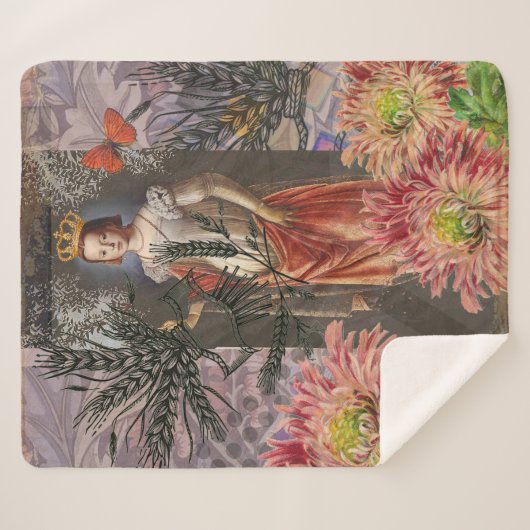 Maagd Vrouw Portret Antiek Kleurrijke Rijk Sherpa Deken (Voorkant (horizontaal))