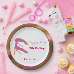 Maagd Zodiac 1e Verjaardag Goud & Roze Artistiek Papieren Bordje