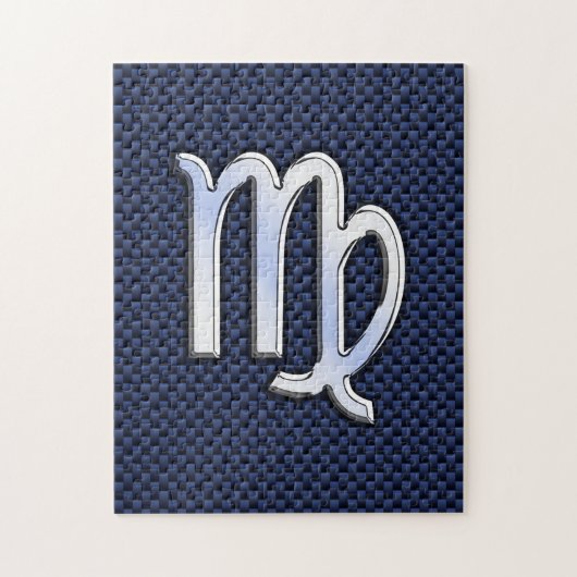 Maagd Zodiac-teken op Navy Blue Koolstofvezel Stij Legpuzzel (Verticaal)