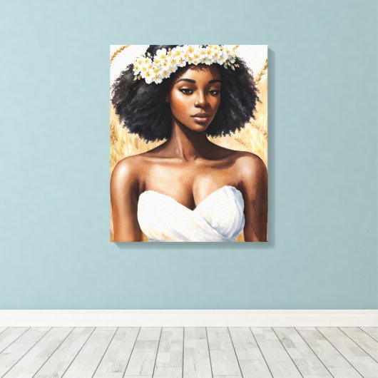 Maagd Zwart Vrouw Waterverf Zodiac Portrait Canvas Afdruk (Insitu (Houten vloer))