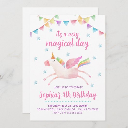 Maagdagavond Unicorn Invitatie Kaart (Voorkant / Achterkant)