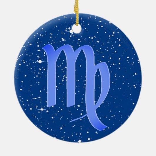 Maagdendierentuin met sterren op diepblauw keramisch ornament (Achterkant)