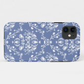Maagdenpalm Blauw en Witte Damast Case-Mate iPhone Case (Achterkant (horizontaal))