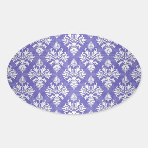 Maagdenpalm Blauw Paarse Artisjok Damast Patroon Ovale Sticker