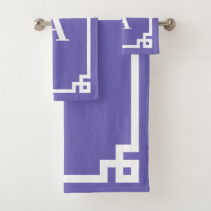 Maagdenpalm en Witte Griekse Sleutelrand Monogram Bad Handdoek
