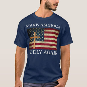 Maak Amerika weer goddelijk Amerikaanse vlag kruis T-shirt