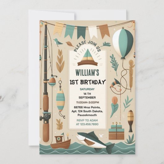 maak boot schattig jongen vis ofishally een 1e ver kaart (Voorkant)