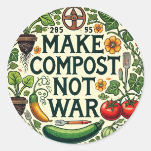 Maak compost niet oorlog ronde sticker