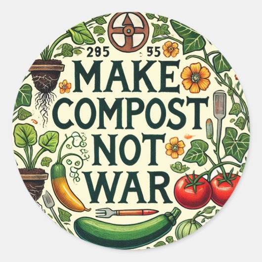 Maak compost niet oorlog ronde sticker (Voorkant)