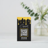 Maak contact met ons Black Gold Glitter Drips QR-c Visitekaartje (Staand voorkant)